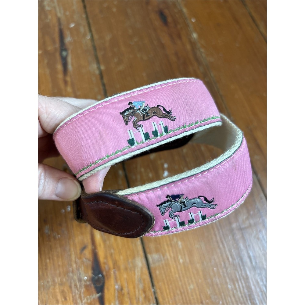 Kids Navy Equestrian Embroidered Ribbon Belt Horses 25"